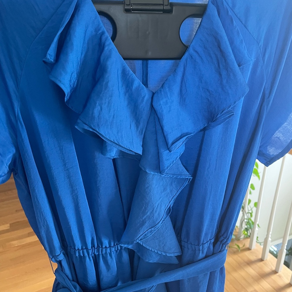 Blue Ruffle Wrap-Front Dress - Picture 2 of 4